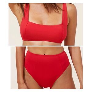 Andie Bikini Set Havana‎ top High Waisted Cheeky Bikini Bottom Cherry Red Size L